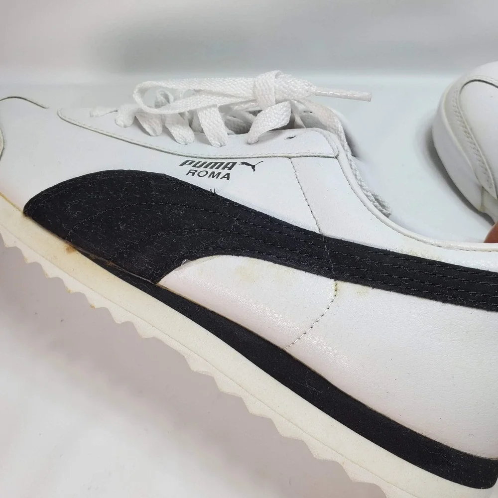 Vintage Puma Roma Leather‎ Sneakers Y2K Hype Style Womans Size 9 White Black